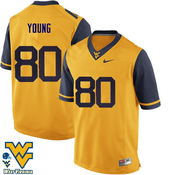 Men #80 Jonn Young West Virginia Mountaineers College Football Jerseys-Gold
